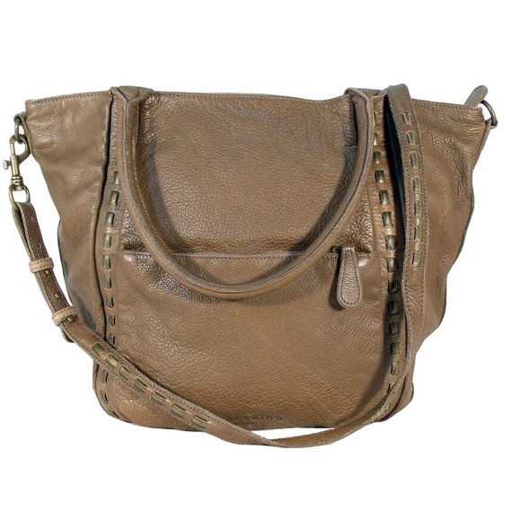 LIEBESKIND Berlin Slouchy Sandstone Leather Crossbody Tote w/ Brass Detail - Picture 1 of 8